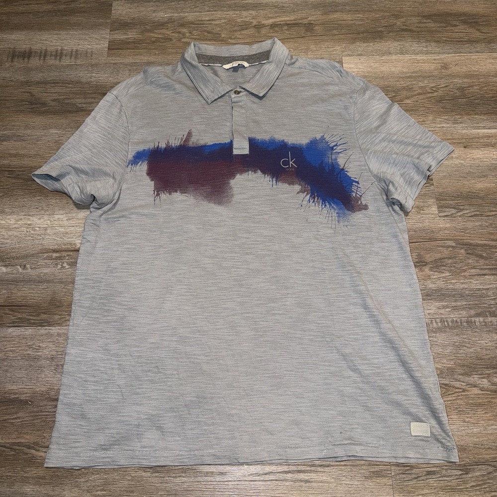 Calvin Klein Jeans Shirt Mens Extra Large Splash Stripe Polo Short Sleeve Rare